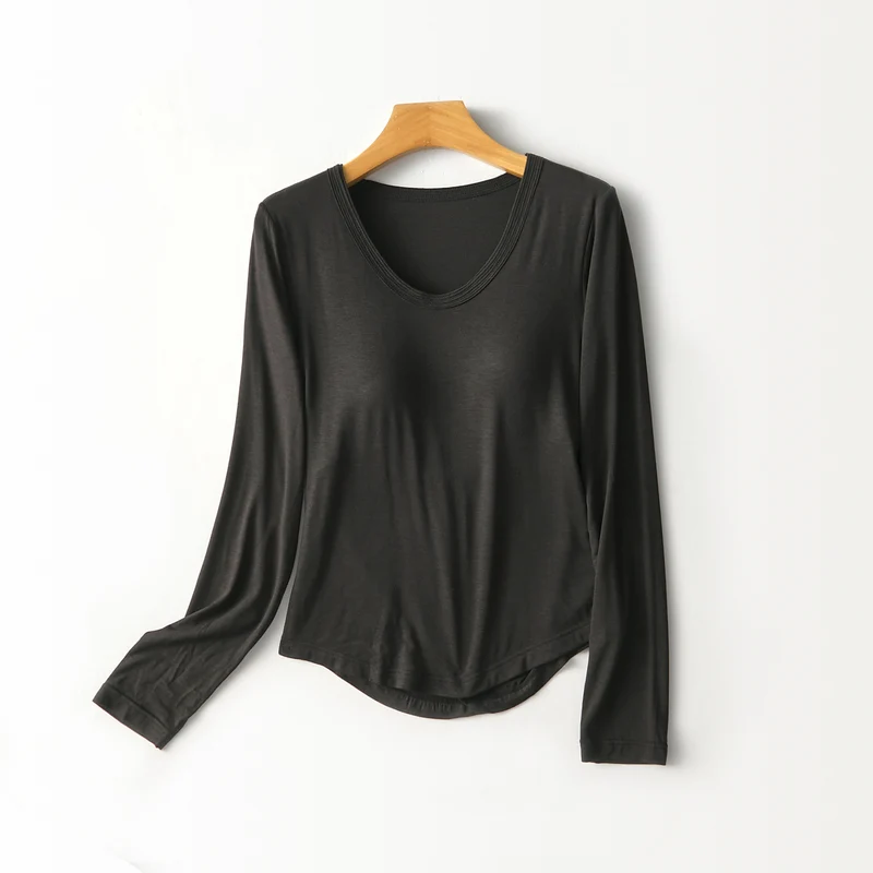 Damen Figurschmeichelndes Langarmshirt mit tiefem V-Ausschnitt Drune