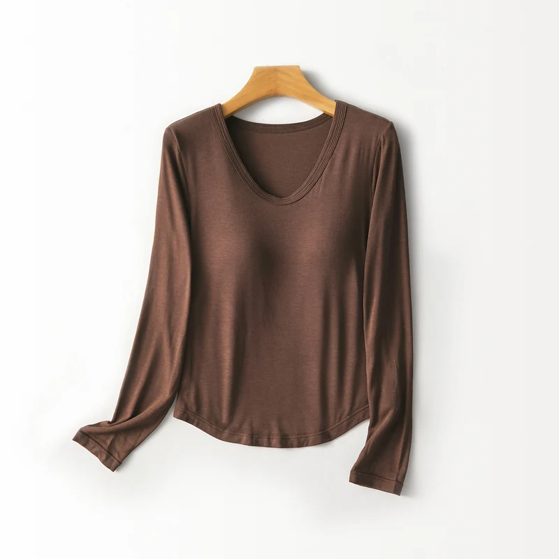 Damen Figurschmeichelndes Langarmshirt mit tiefem V-Ausschnitt Drune