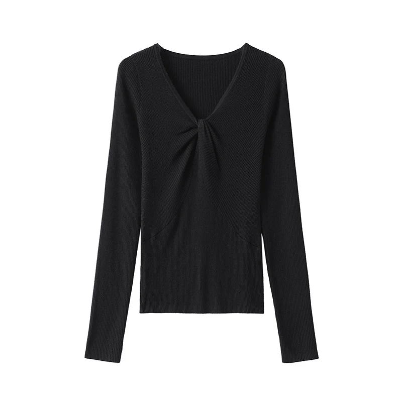 Damen Feinstrick-Top mit V-Ausschnitt, Twist-Detail und figurbetonter Passform Drune
