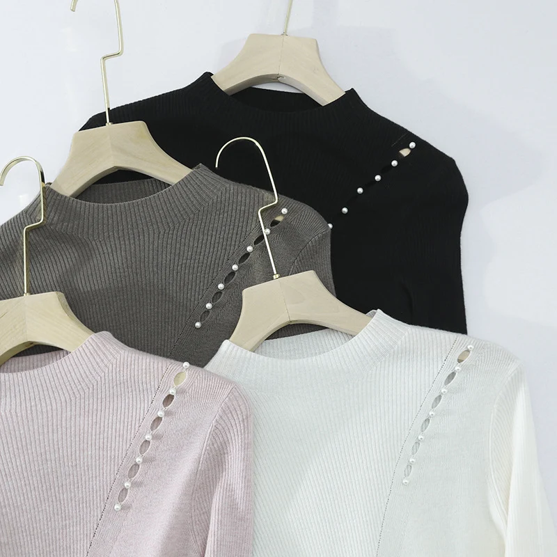 Damen Feinstrick-Pullover mit Perlenbesatz und Zierlochkante Drune