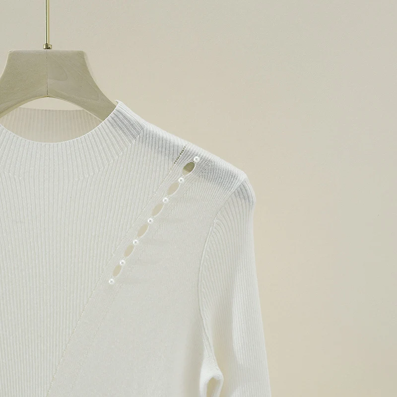 Damen Feinstrick-Pullover mit Perlenbesatz und Zierlochkante Drune