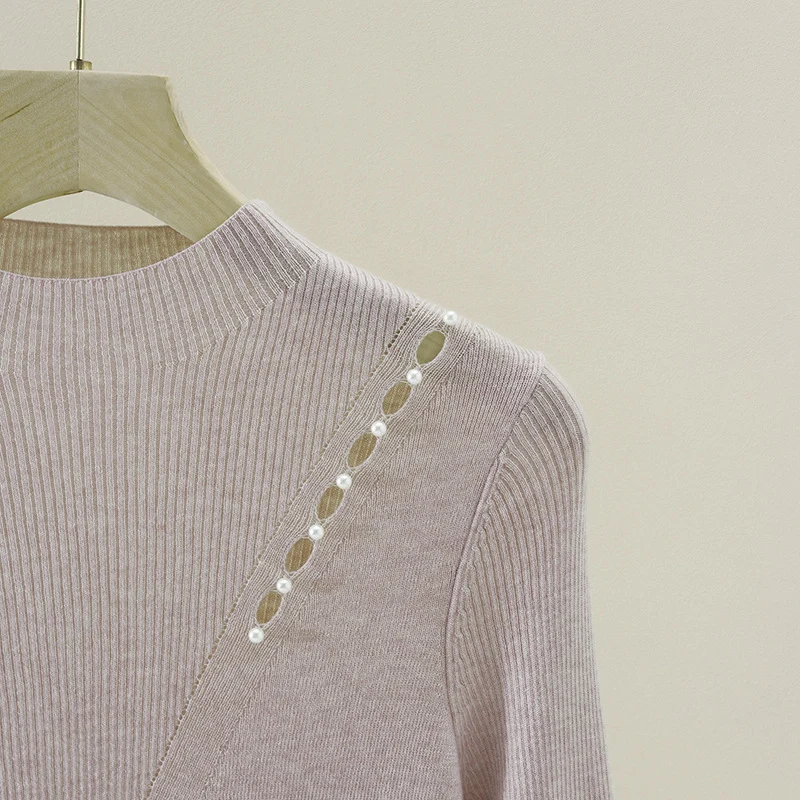 Damen Feinstrick-Pullover mit Perlenbesatz und Zierlochkante Drune