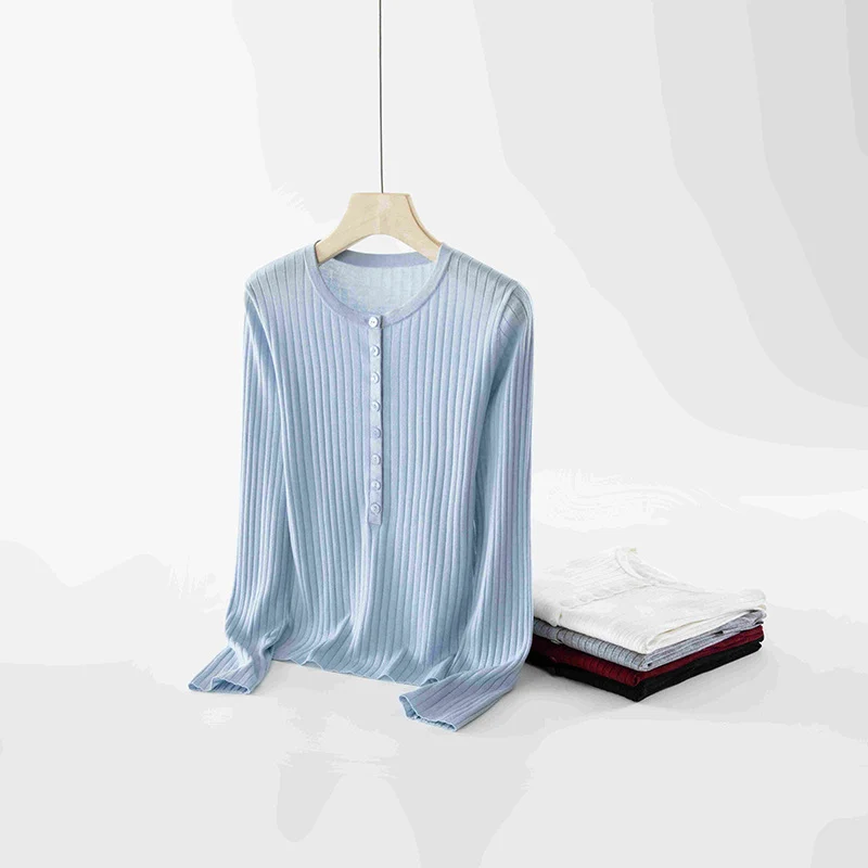 Damen Feinstrick-Pullover mit Henley-Knopfleiste und Rippenstruktur Drune