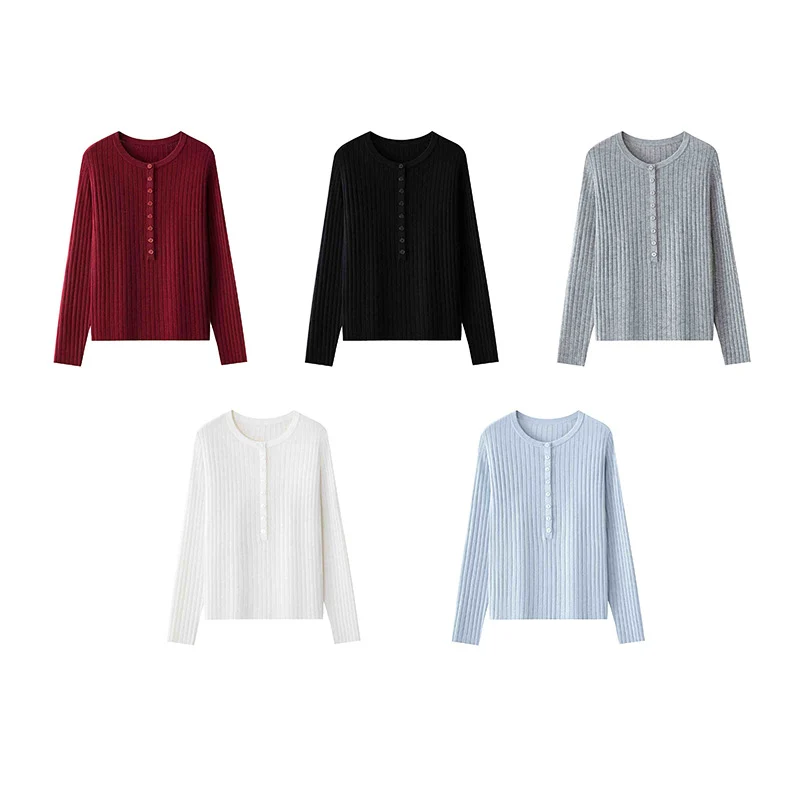 Damen Feinstrick-Pullover mit Henley-Knopfleiste und Rippenstruktur Drune