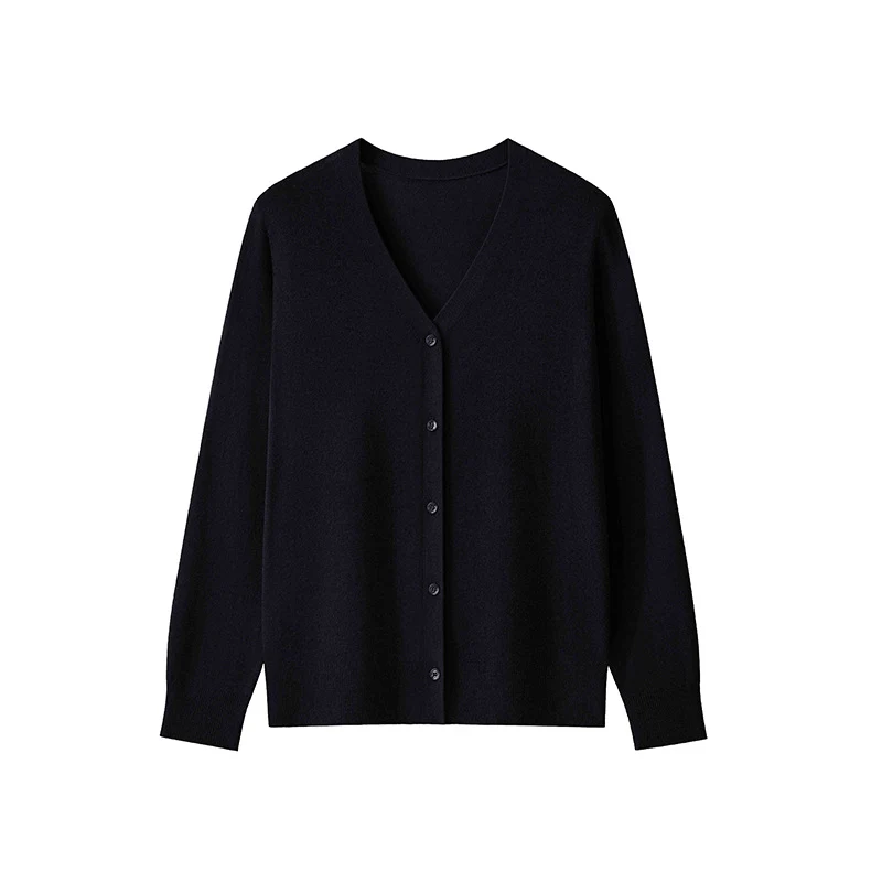 Damen Feinstrick-Cardigan mit V‑Ausschnitt, durchgehender Knopfleiste und leichtem Fall Drune