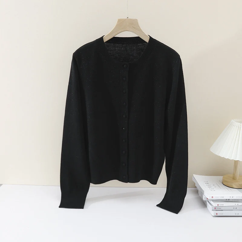 Damen Feinstrick-Cardigan mit Rundhalsausschnitt und Perlmuttknöpfen Drune