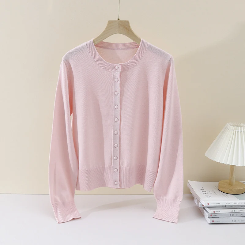 Damen Feinstrick-Cardigan mit Rundhalsausschnitt und Perlmuttknöpfen Drune