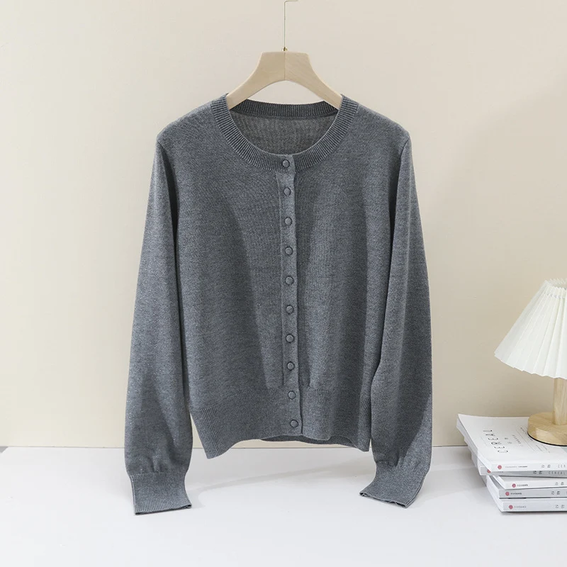 Damen Feinstrick-Cardigan mit Rundhalsausschnitt und Perlmuttknöpfen Drune