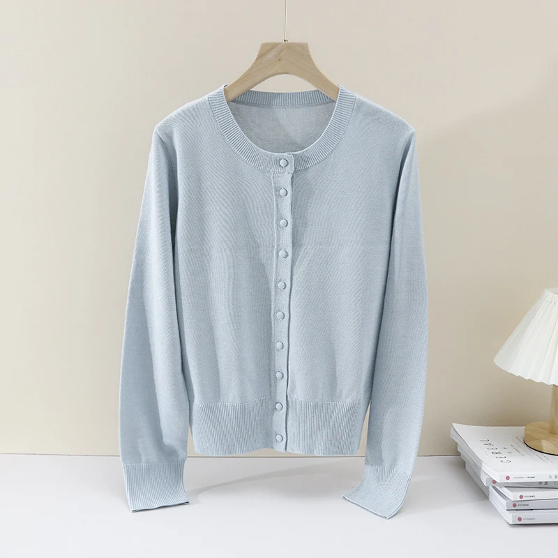 Damen Feinstrick-Cardigan mit Rundhalsausschnitt und Perlmuttknöpfen Drune
