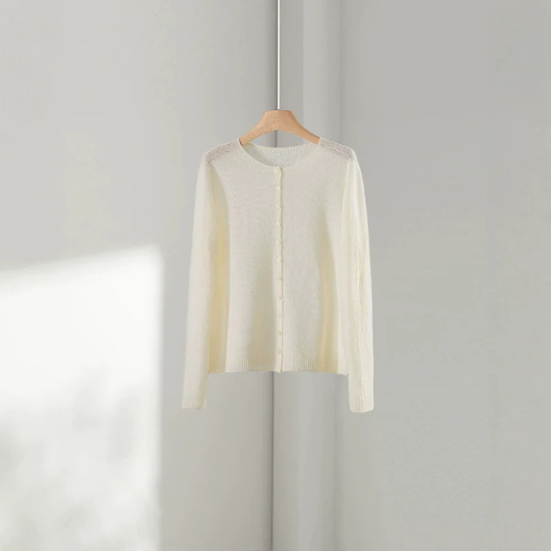 Damen Feinstrick-Cardigan mit Rundhals und durchgehender Knopfleiste Drune
