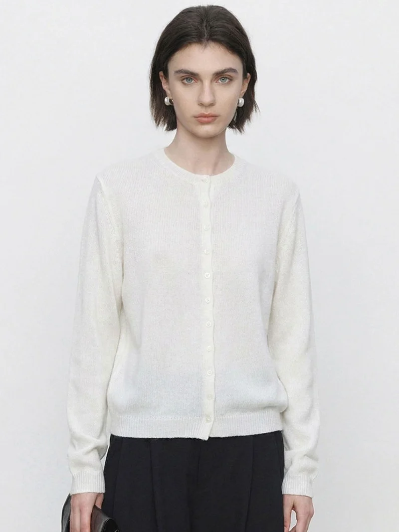 Damen Feinstrick-Cardigan mit Rundhals und durchgehender Knopfleiste Drune
