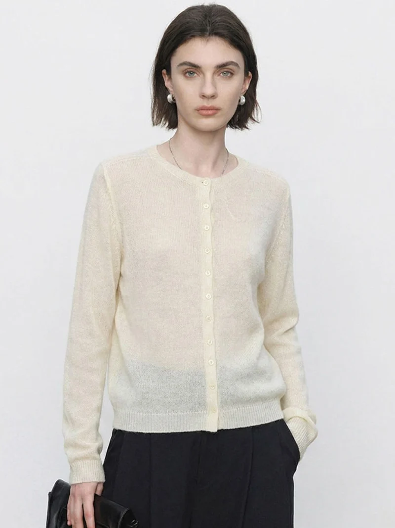 Damen Feinstrick-Cardigan mit Rundhals und durchgehender Knopfleiste Drune