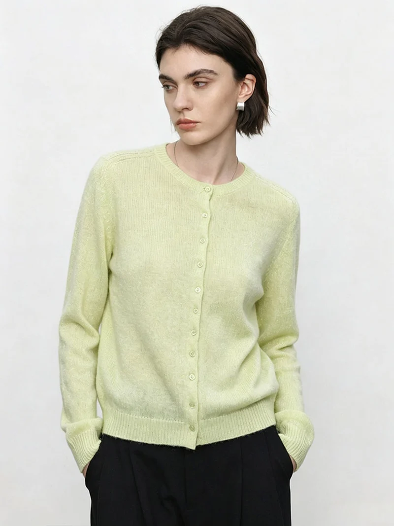 Damen Feinstrick-Cardigan mit Rundhals und durchgehender Knopfleiste Drune