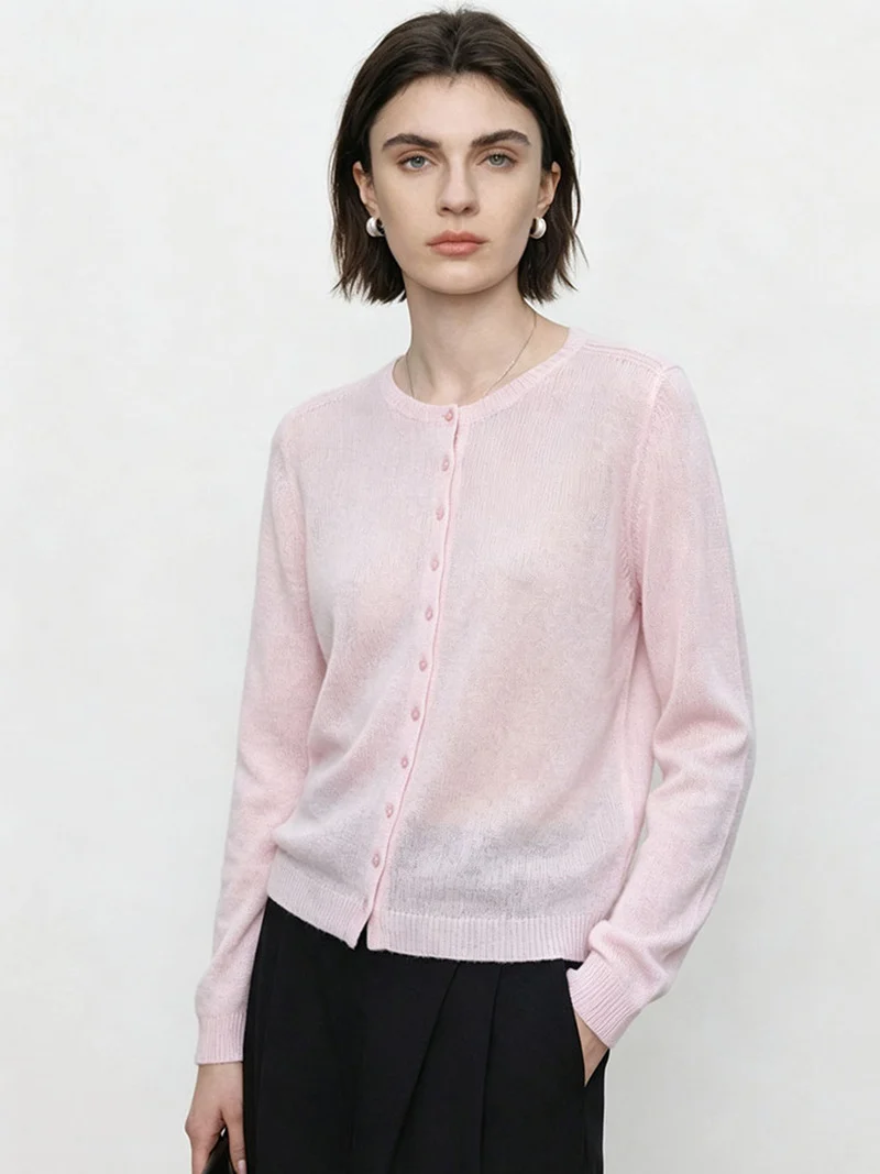 Damen Feinstrick-Cardigan mit Rundhals und durchgehender Knopfleiste Drune