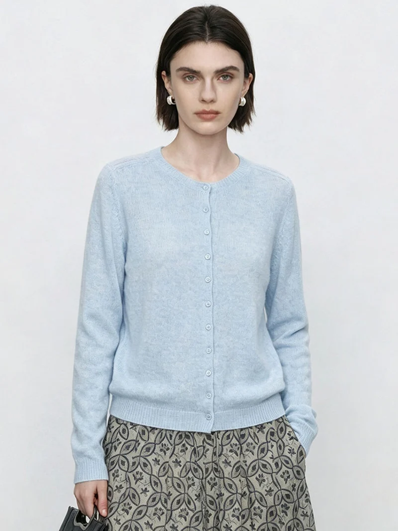 Damen Feinstrick-Cardigan mit Rundhals und durchgehender Knopfleiste Drune