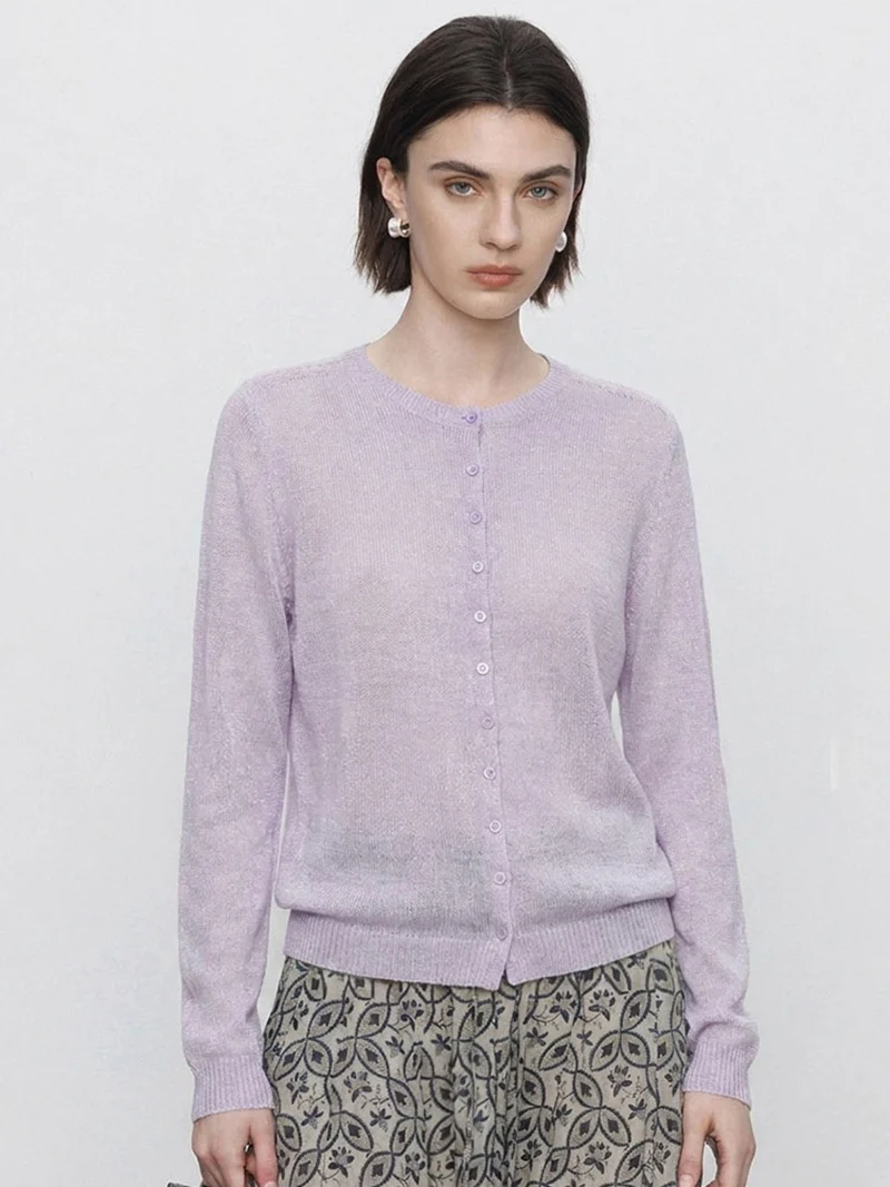 Damen Feinstrick-Cardigan mit Rundhals und durchgehender Knopfleiste Drune