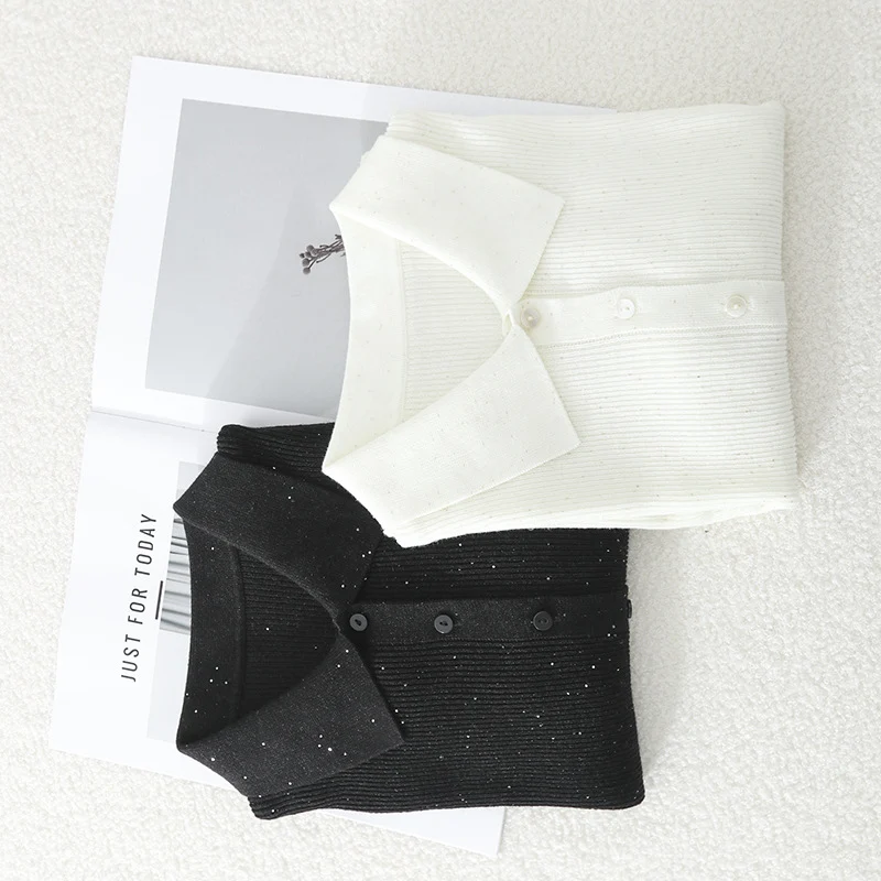 Damen Feinstrick-Cardigan mit Polokragen, Knopfleiste und dezentem Glitzereffekt Drune