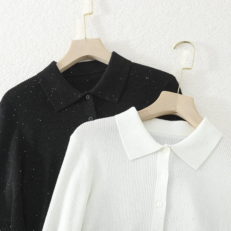 Damen Feinstrick-Cardigan mit Polokragen, Knopfleiste und dezentem Glitzereffekt Drune