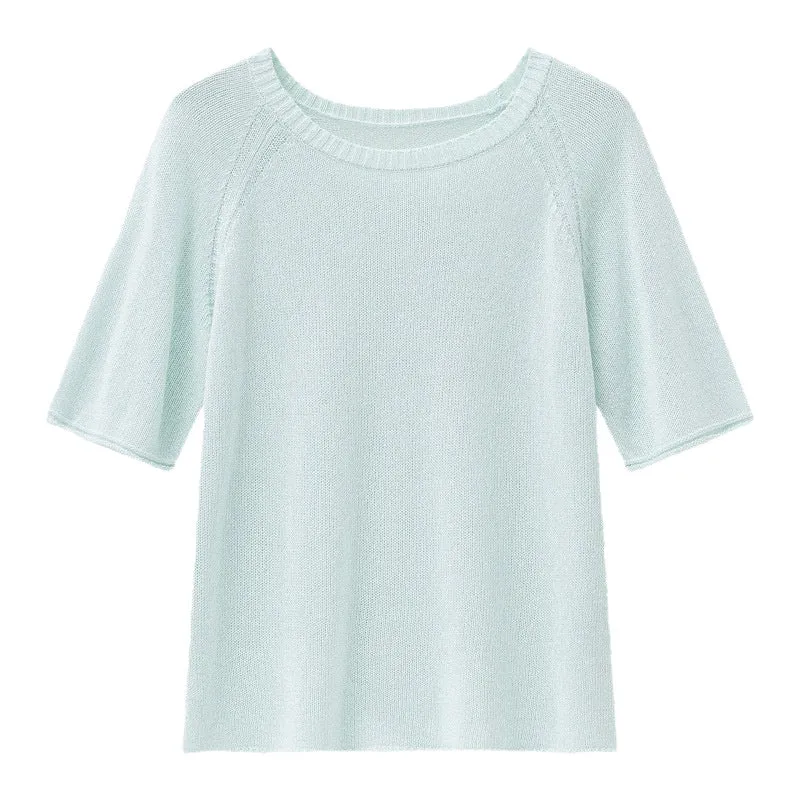 Damen Feines Strickshirt mit halblangen Ärmeln und Rundhalsausschnitt Drune