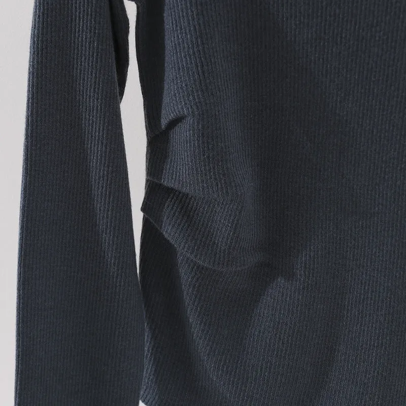 Damen Feines Rippenstrick-Longsleeve mit weitem U-Boot-Ausschnitt & seitlicher Raffung Drune