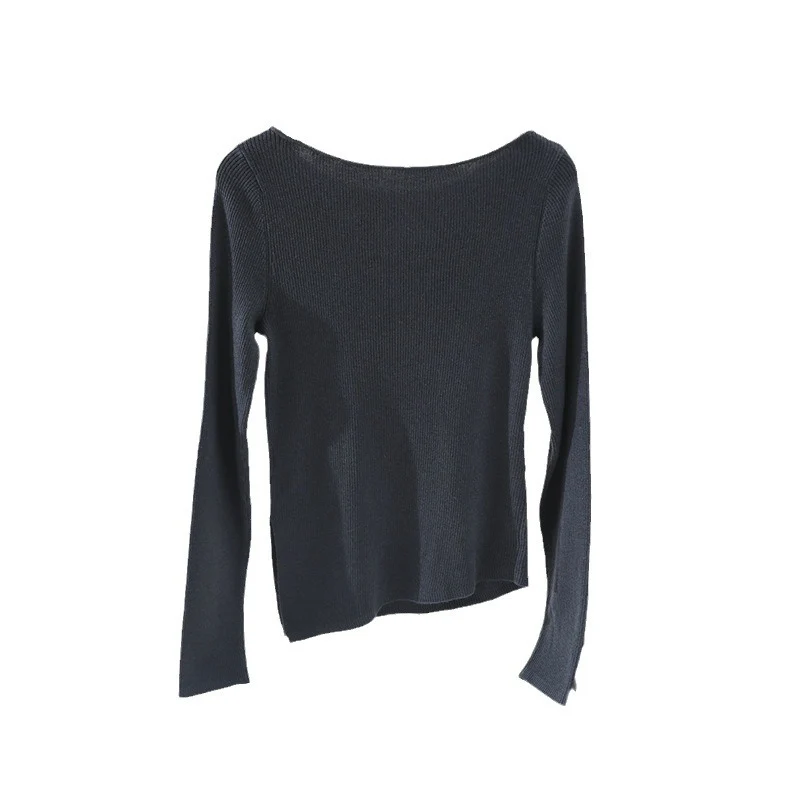 Damen Feines Rippenstrick-Longsleeve mit weitem U-Boot-Ausschnitt & seitlicher Raffung Drune