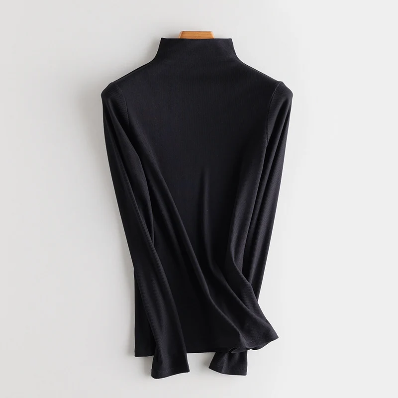 Damen Feines Ripp-Langarmshirt mit Rollkragen und Volantkanten Drune