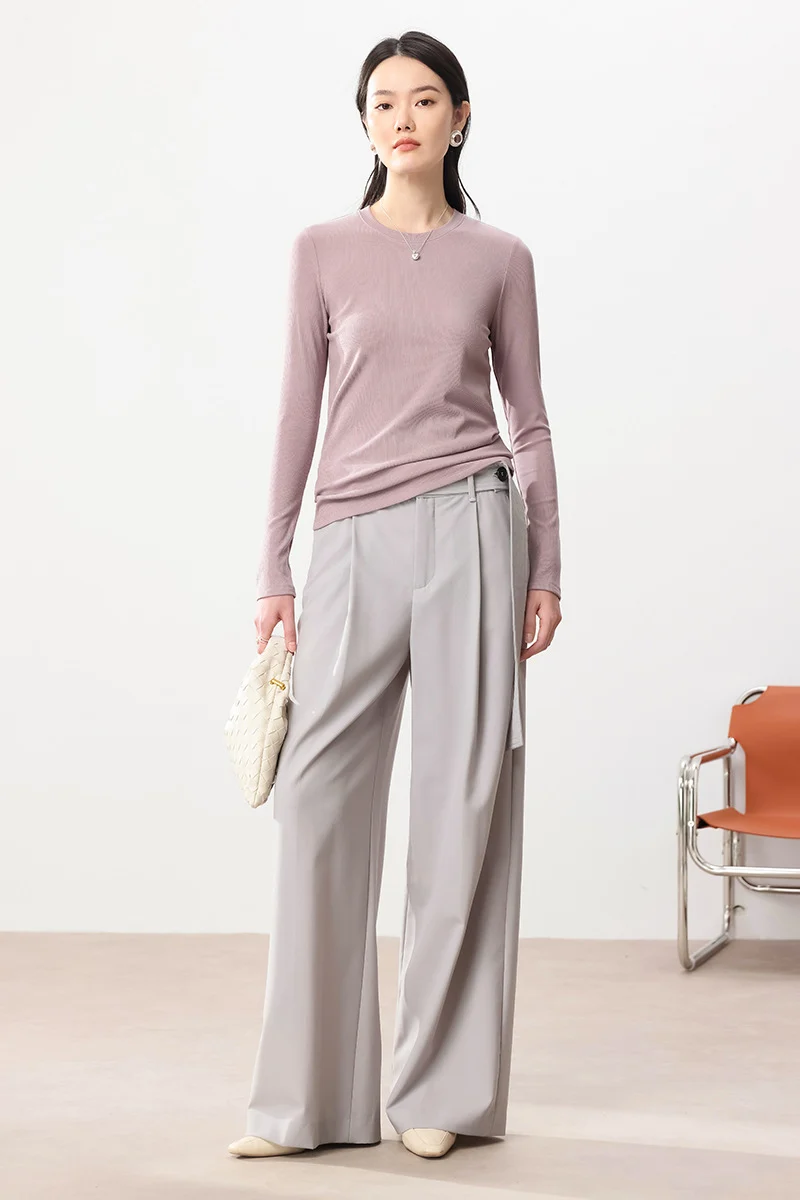 Damen Feines Ripp-Langarmshirt mit Rollkragen und Volantkanten Drune