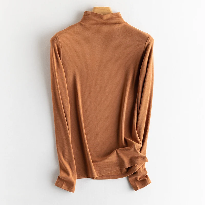 Damen Feines Ripp-Langarmshirt mit Rollkragen und Volantkanten Drune