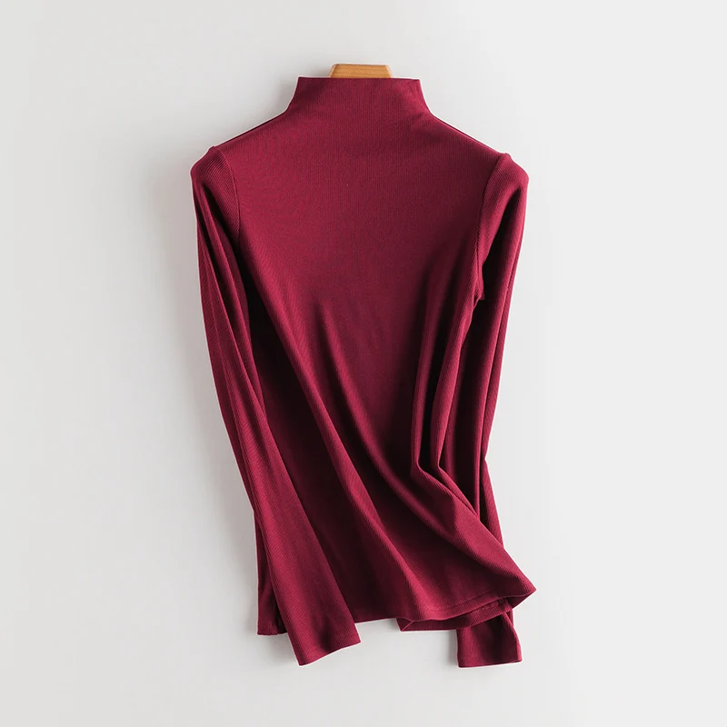 Damen Feines Ripp-Langarmshirt mit Rollkragen und Volantkanten Drune