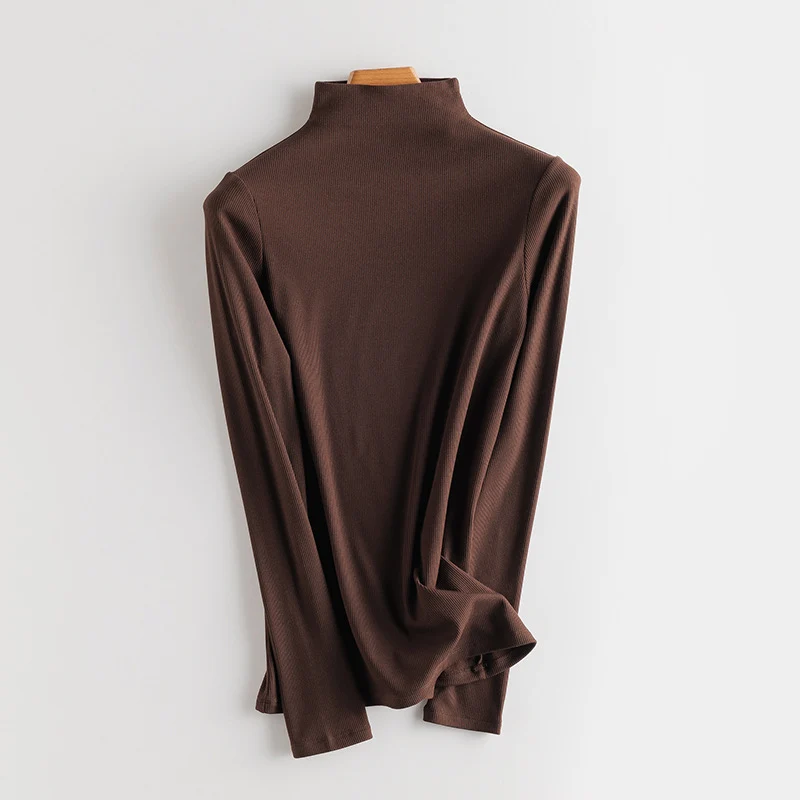 Damen Feines Ripp-Langarmshirt mit Rollkragen und Volantkanten Drune