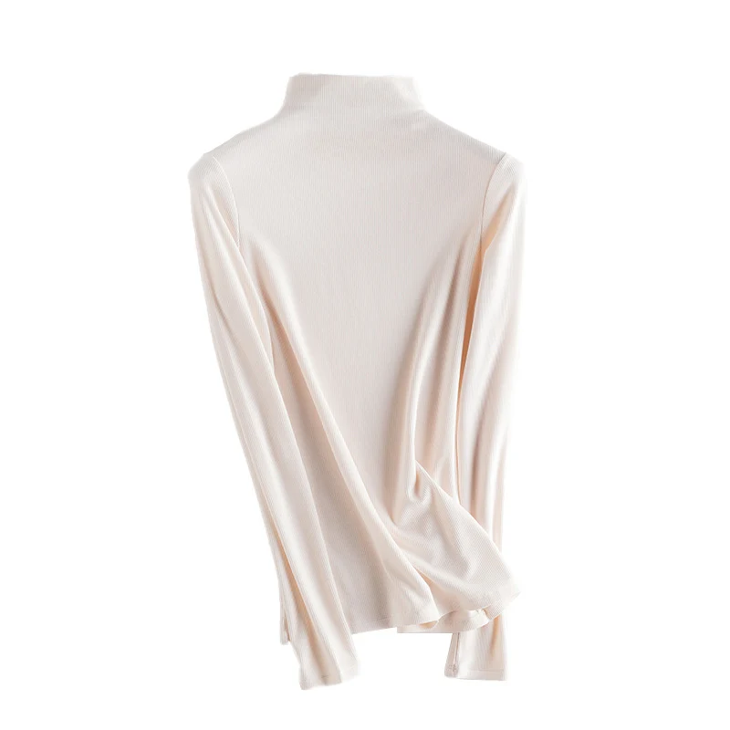 Damen Feines Ripp-Langarmshirt mit Rollkragen und Volantkanten Drune