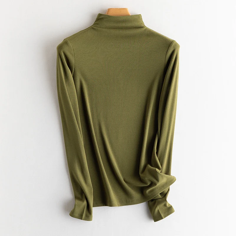 Damen Feines Ripp-Langarmshirt mit Rollkragen und Volantkanten Drune