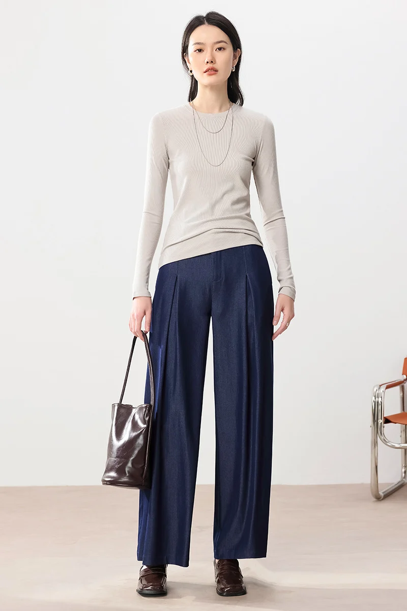 Damen Feines Ripp-Langarmshirt mit Rollkragen und Volantkanten Drune