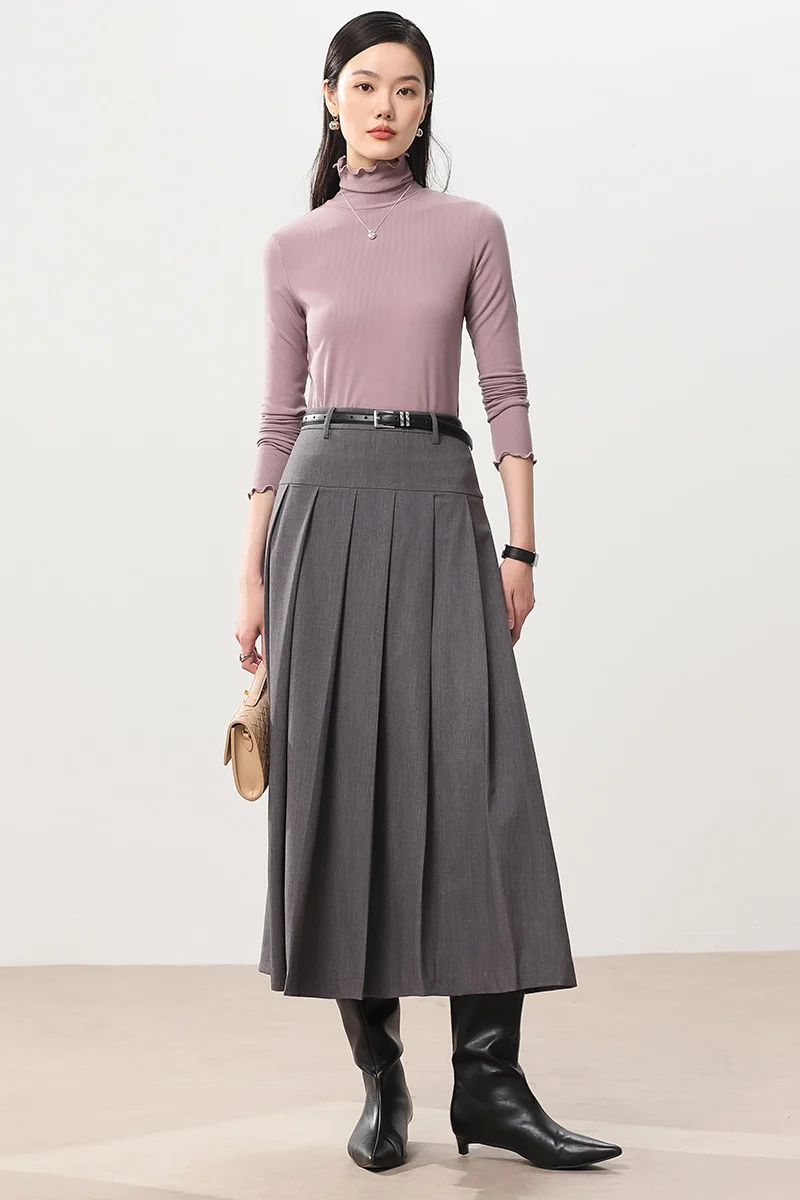 Damen Feines Ripp-Langarmshirt mit Rollkragen und Volantkanten Drune