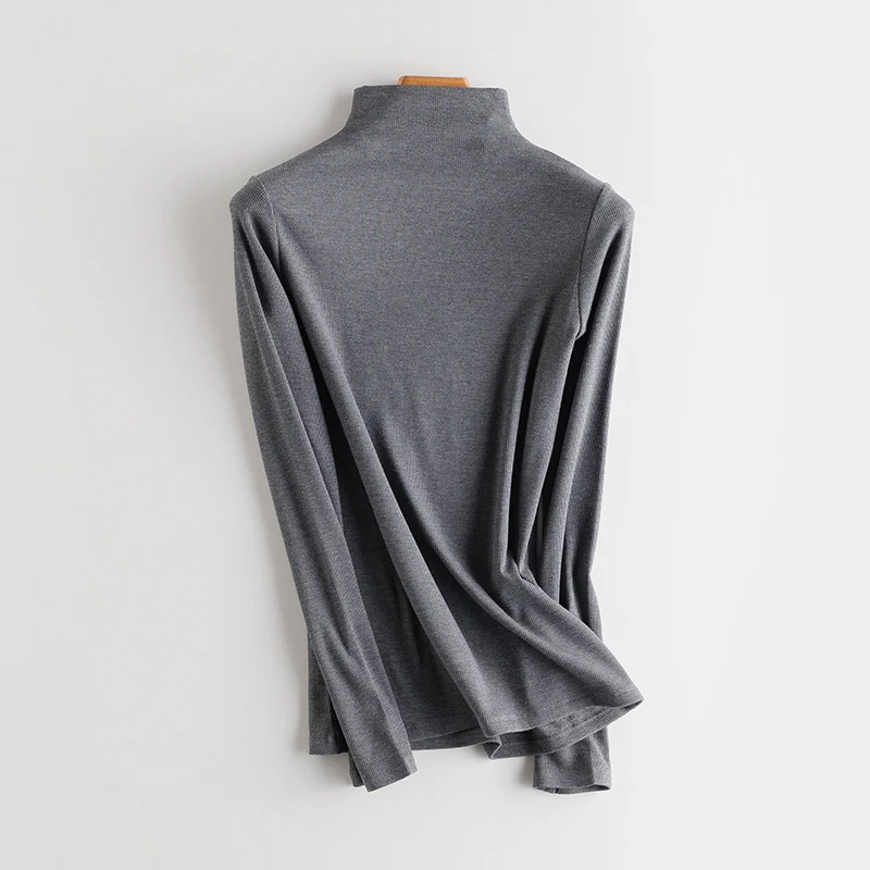 Damen Feines Ripp-Langarmshirt mit Rollkragen und Volantkanten Drune