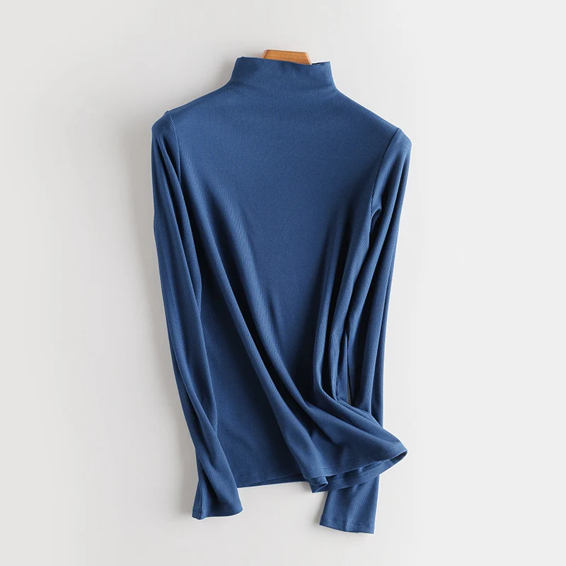 Damen Feines Ripp-Langarmshirt mit Rollkragen und Volantkanten Drune