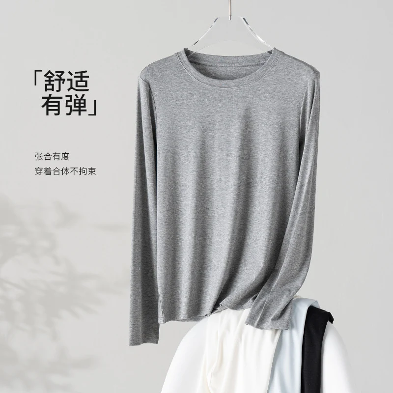 Damen Feines Longsleeve aus elastischem Modal-Jersey mit Rundhalsausschnitt und figurumspielendem Fall Drune