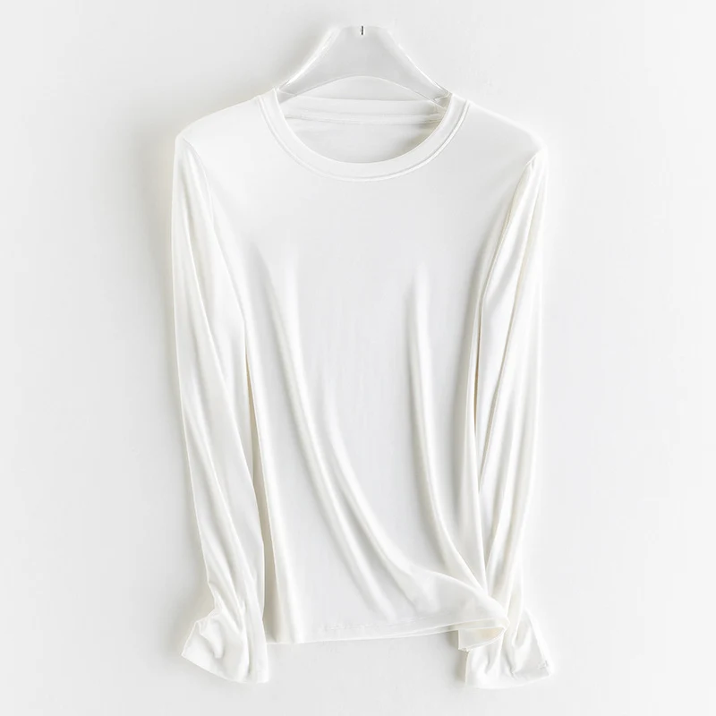 Damen Feines Longsleeve aus elastischem Modal-Jersey mit Rundhalsausschnitt und figurumspielendem Fall Drune