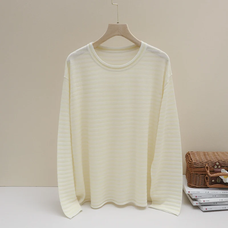 Damen Feines gestreiftes Langarmshirt mit Rundhalsausschnitt aus leichtem Jersey Drune