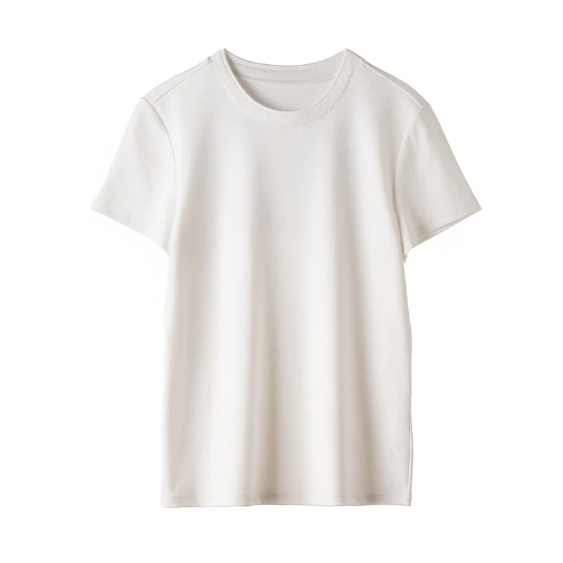 Damen Feines geripptes Kurzarm-T-Shirt aus stretchigem Baumwoll-Modal mit Rundhals Drune