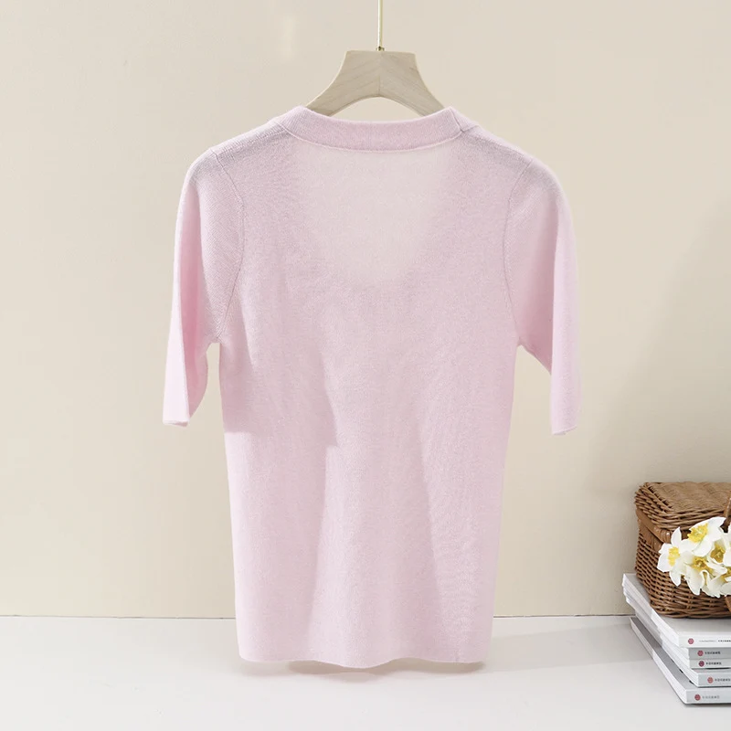 Damen Feines Feinstrick-Shirt mit tiefem Rundhals und dreiviertel Ärmeln Drune