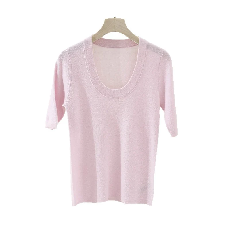 Damen Feines Feinstrick-Shirt mit tiefem Rundhals und dreiviertel Ärmeln Drune
