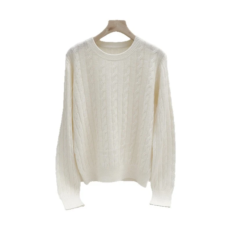 Damen Feiner Zopfmuster-Kabelstrickpullover mit Rundhalsausschnitt und Kaschmir‑Effekt Drune
