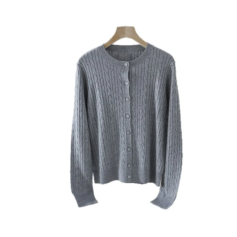 Damen Feiner Zopfmuster-Cardigan mit Rundhals und durchgehender Knopfleiste Drune