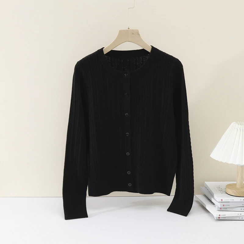 Damen Feiner Zopfmuster-Cardigan mit Rundhals und durchgehender Knopfleiste Drune