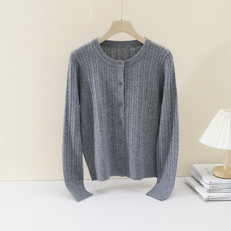 Damen Feiner Zopfmuster-Cardigan mit Rundhals und durchgehender Knopfleiste Drune