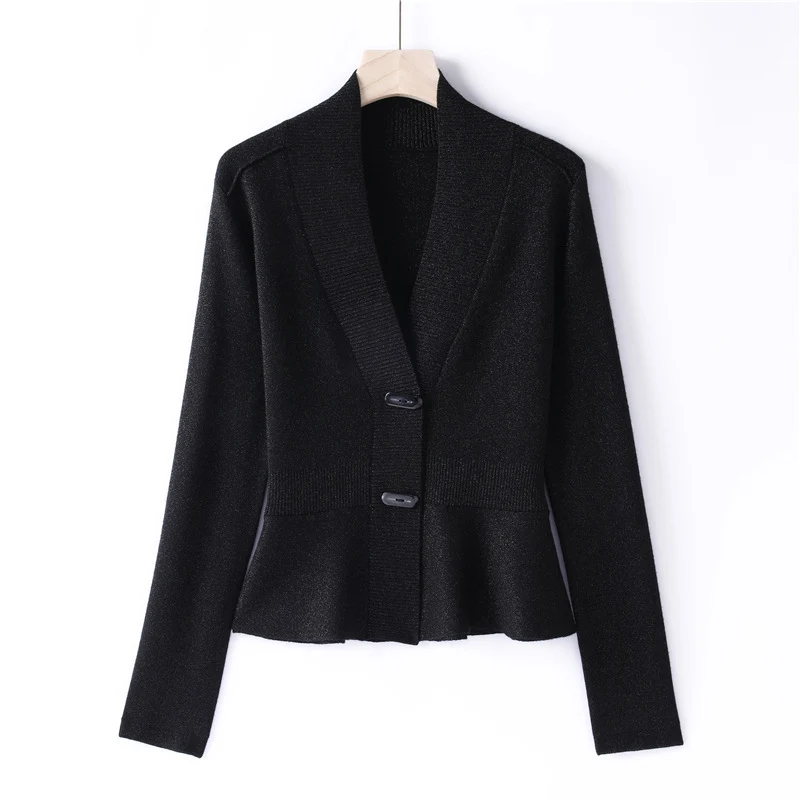 Damen Feiner Strickcardigan mit Schalkragen, taillenbetontem Peplum und Zierknopfleiste Drune
