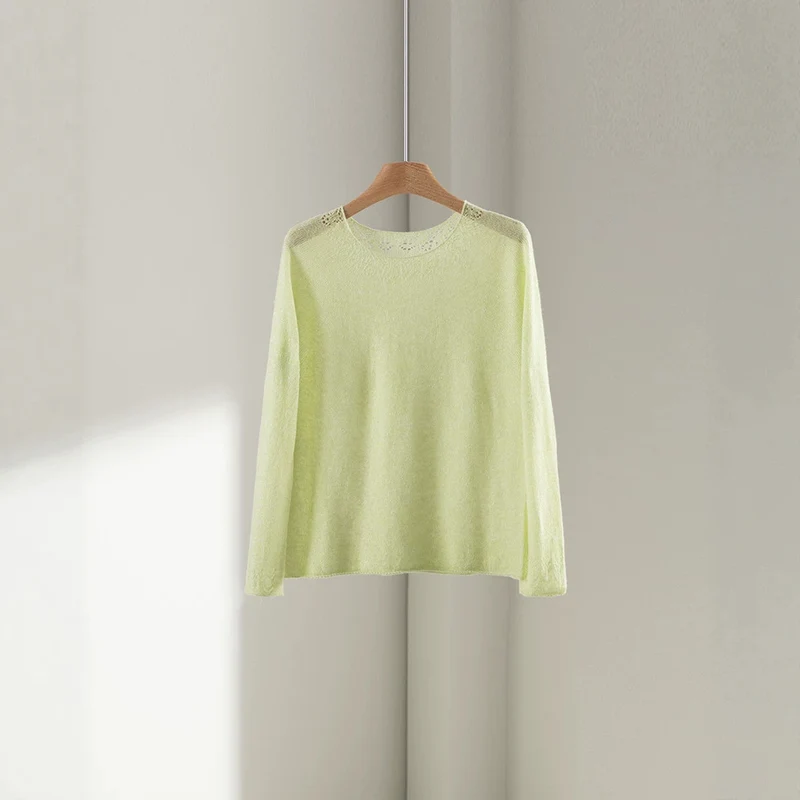 Damen Feiner Rundhals-Pullover mit Spitzenstrick-Detail Drune