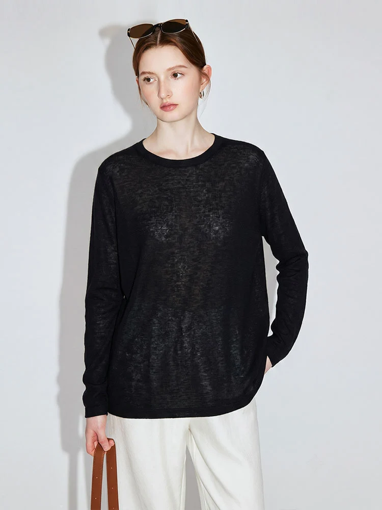 Damen Feiner Rundhals-Feinstrickpullover mit minimalistischer Silhouette und weichem Fall Drune