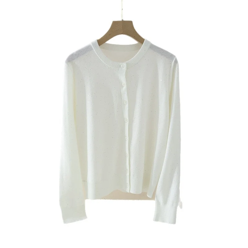Damen Feiner Rundhals-Cardigan aus leichtem Feinstrick mit Perlmuttknopfleiste und dezentem Glitzereffekt Drune